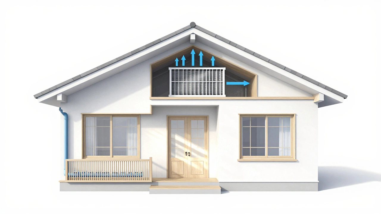 Architectural cross-section of a two-story house showing HVAC filters at two levels with airflow direction.