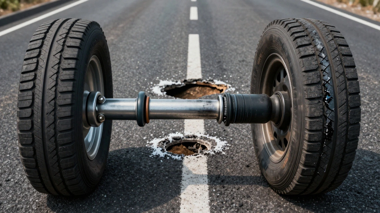 Healthy vs worn suspension joint comparison with uneven tire wear