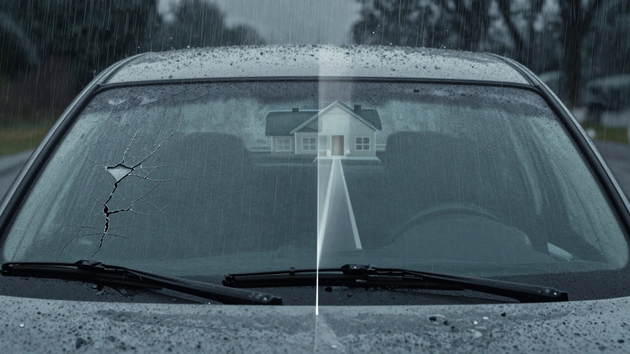 Split windshield showing worn wiper causing streaks versus clean glide with new blade.