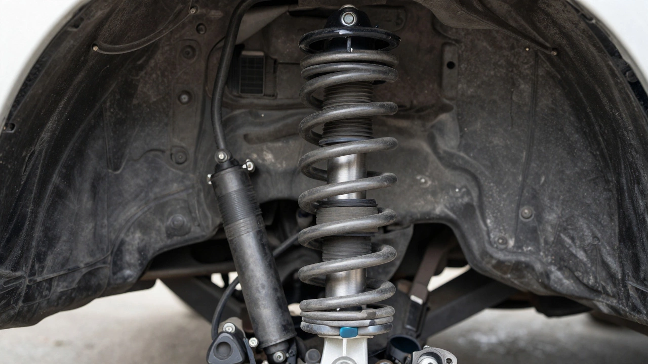 Close up of car shock absorbers and coil springs