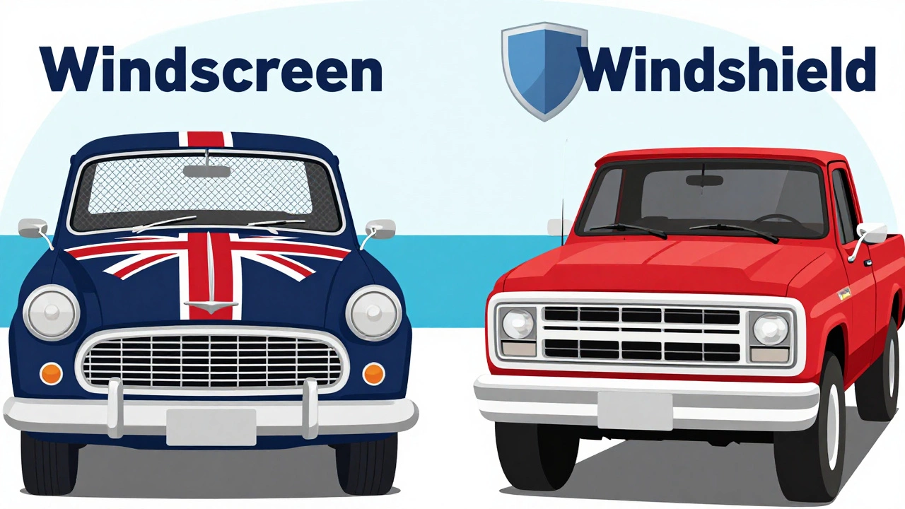 Conceptual art comparing British windscreen and American windshield terms