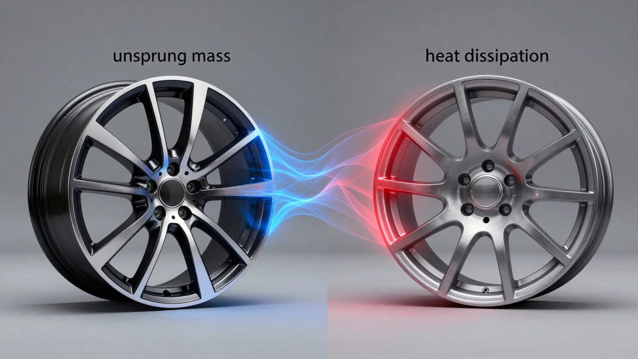 Side-by-side comparison of alloy and steel car wheels