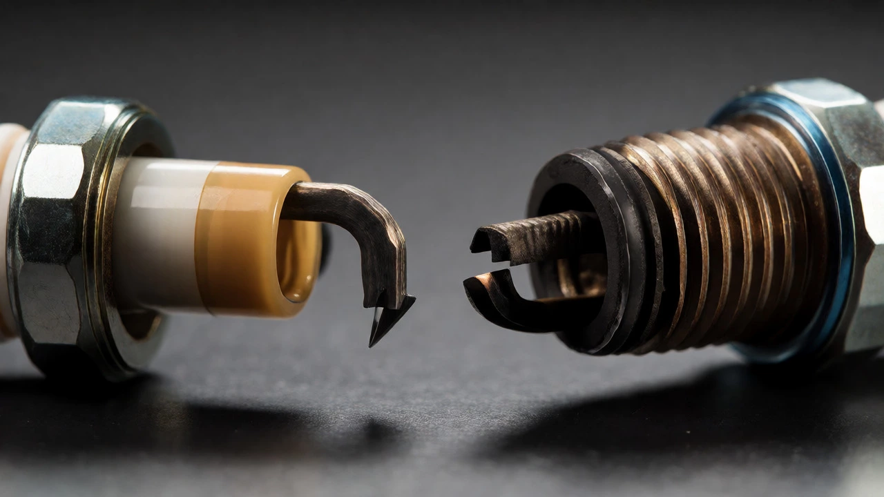 Comparison of new and worn spark plugs